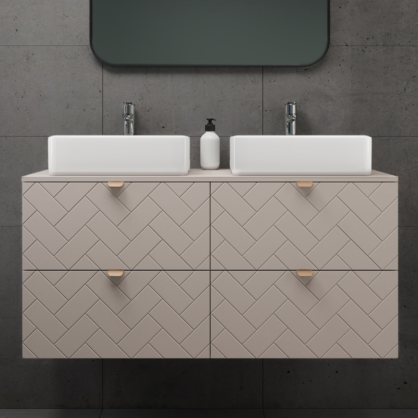 Trend Herringbone Pattern Door 120cm Bathroom Cabinet Vanity Unit with Worktop - Cashmere