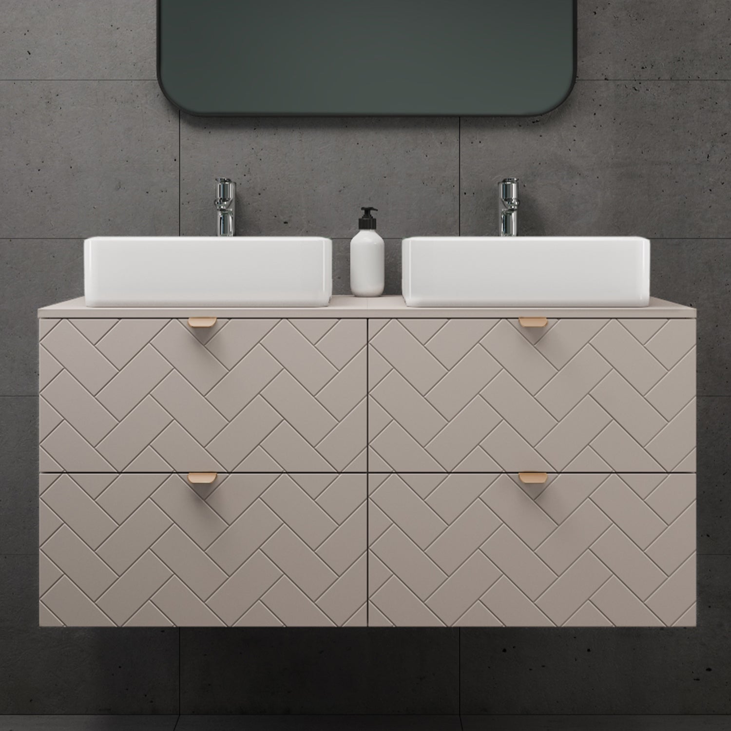 Trend Herringbone Pattern Door 120cm Bathroom Cabinet Vanity Unit with Worktop - Cashmere