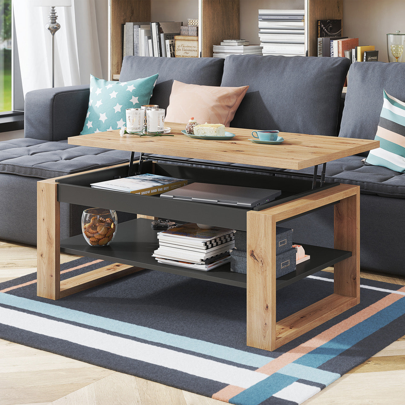 NUO Lift Top Coffee Table Contemporary Style - Artisan Oak / Anthracite