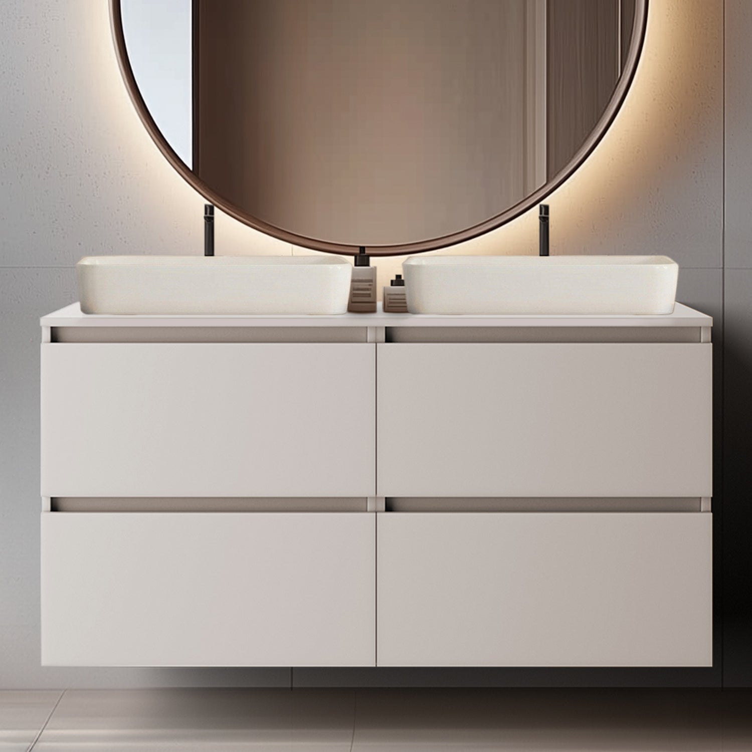 Simple Minimalist Bathroom Vanity Cabinet 120cm with Worktop Basins - Cashmere