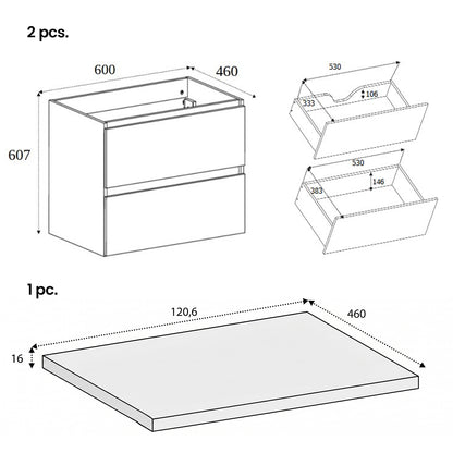 Simple Minimalist Bathroom Vanity Cabinet 120cm with Worktop Basins - Cashmere