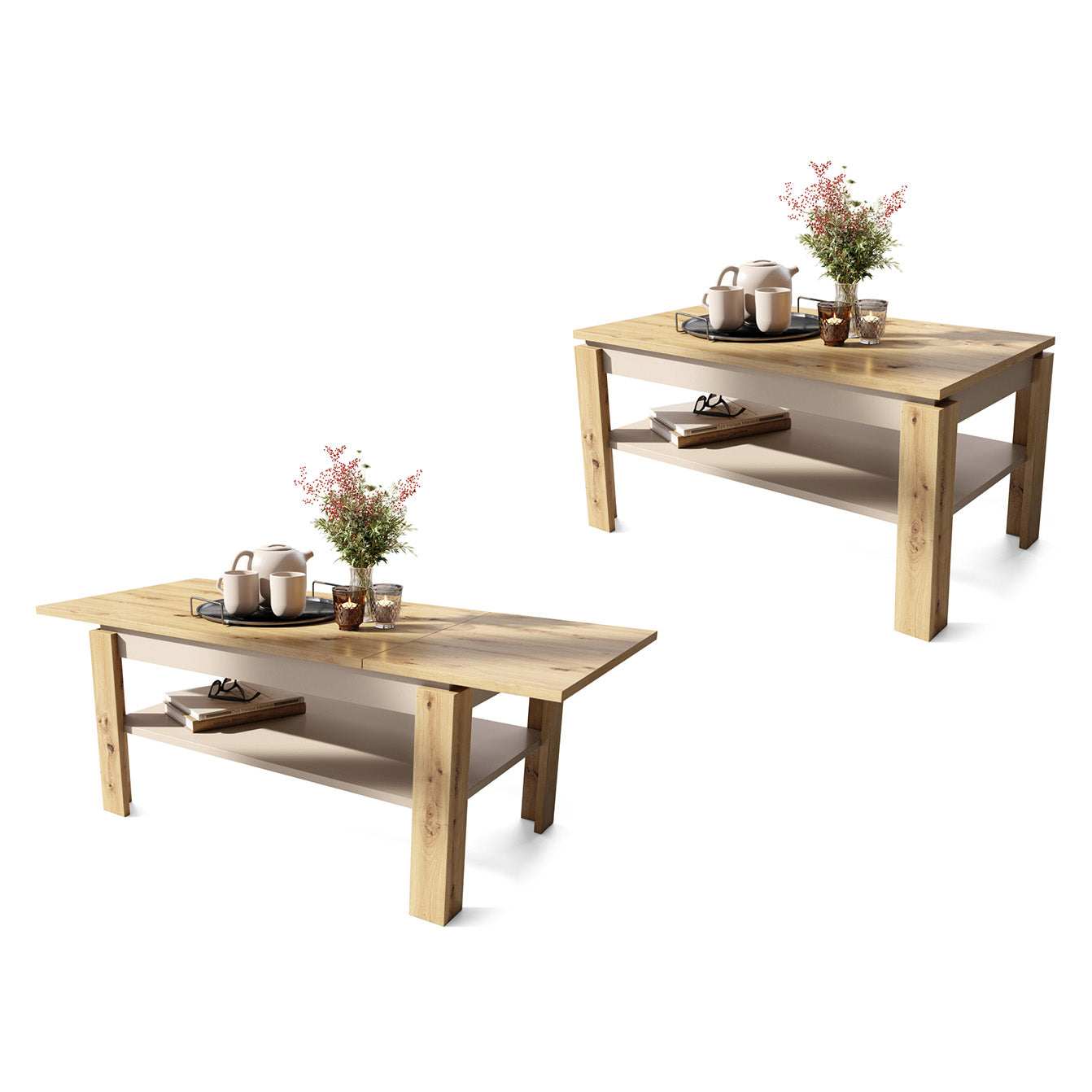 Asti-R Extending Coffee Table Contemporary Style - Artisan Oak / Beige