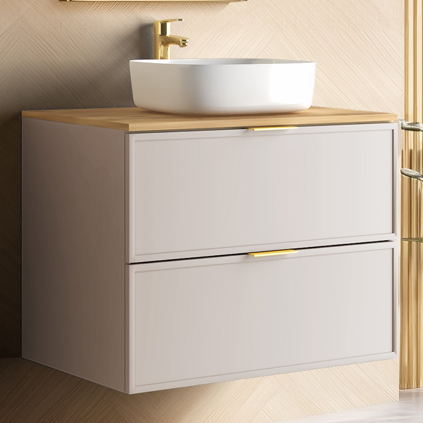 Simple Modern 2 Drawer Bathroom Cabinet Vanity Unit 80cm - Cashmere