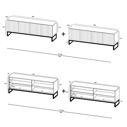 Elpis Glamour Standing TV Cabinet Media Unit with Storage Extra Long 8D 300cm - Navy Matt / Black Frame