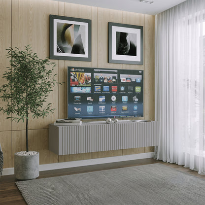Joyce Wall Mounted TV Unit Modern Fluted Matt Finish 150cm - Arctic Grey