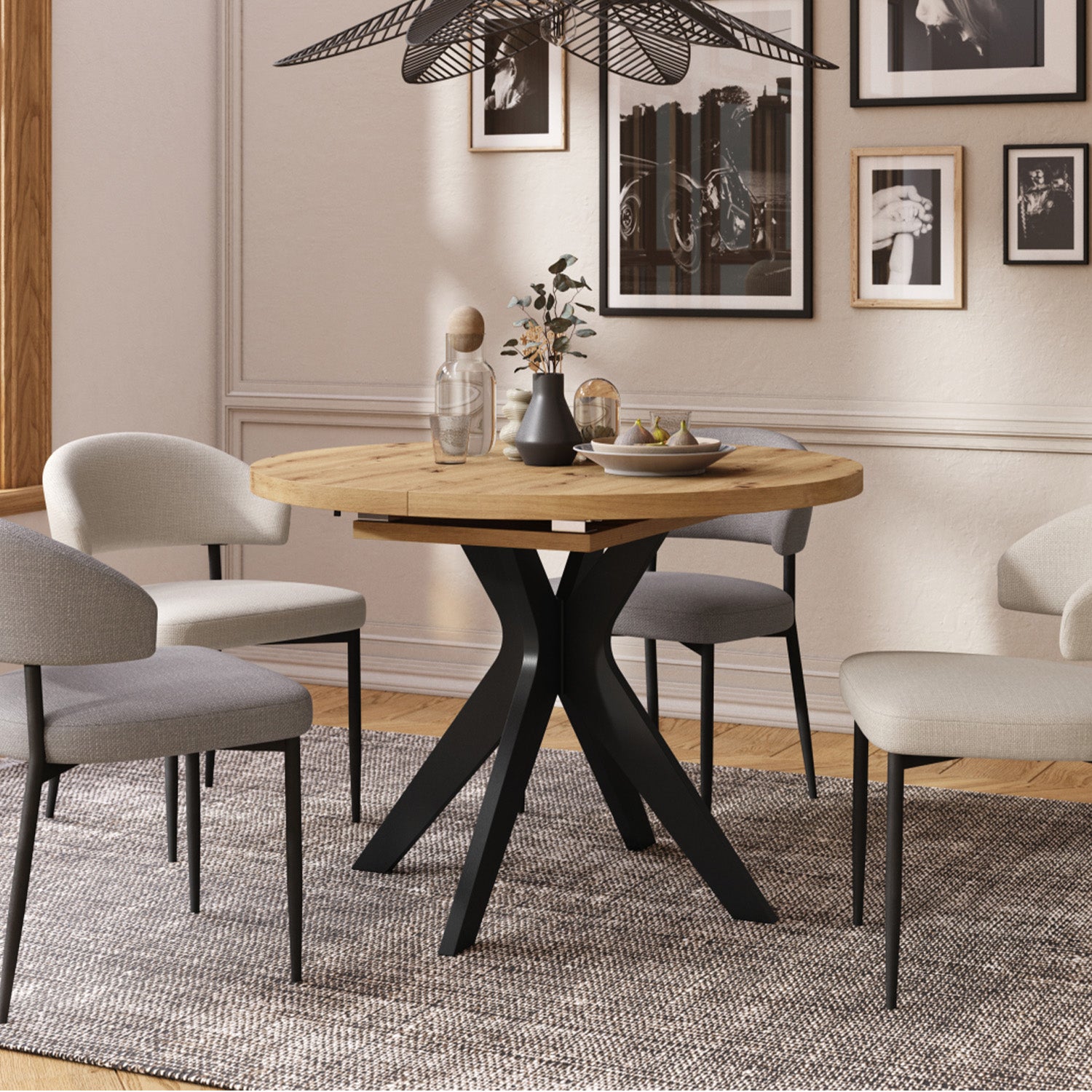 Renzo Extending Modern Dining Table – Artisan Oak / Black