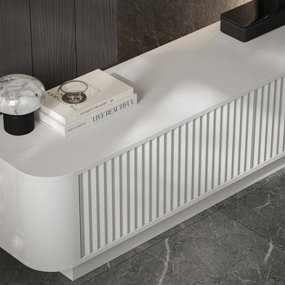 Aurora Rouded Corners Flutted TV Unit 280cm Glamour Style with Plinth Stand - White