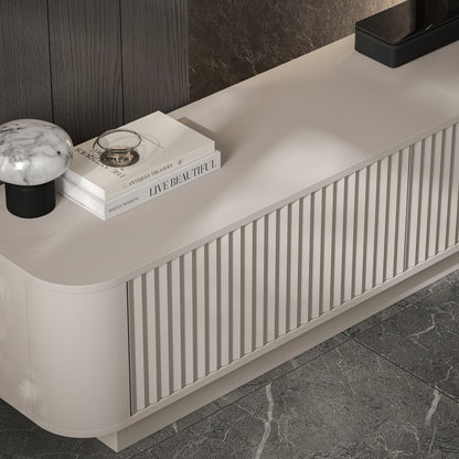 Aurora Rouded Corners Flutted TV Unit 280cm Glamour Style with Plinth Stand - Cashmere