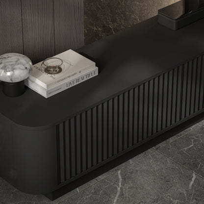 Aurora Rouded Corners Flutted TV Unit 280cm Glamour Style with Plinth Stand - Black