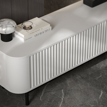 Aurora Rouded Corners Flutted TV Unit 280cm Glamour Style with Frame Legs - White / Black Frame