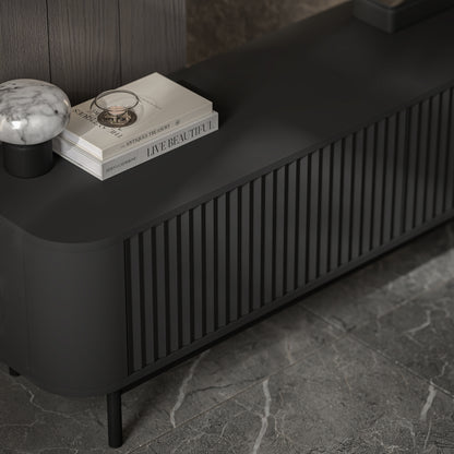 Aurora Rouded Corners Flutted TV Unit Glamour Style with Frame Legs - Black / Black Frame