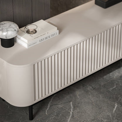 Aurora Rouded Corners Flutted TV Unit 280cm Glamour Style with Frame Legs - Cashmere / Black Frame