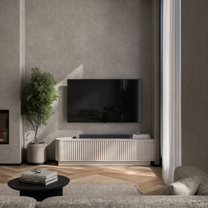 Aurora Rounded Corner Flutted TV Unit 140cm Glamour Style with Plinth Stand - Cashmere