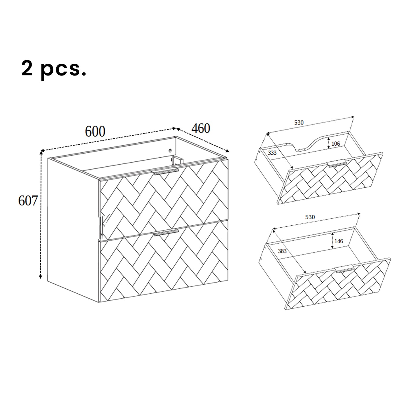 Trend Herringbone Pattern Door 120cm Bathroom Cabinet Vanity Unit with Worktop - Cashmere