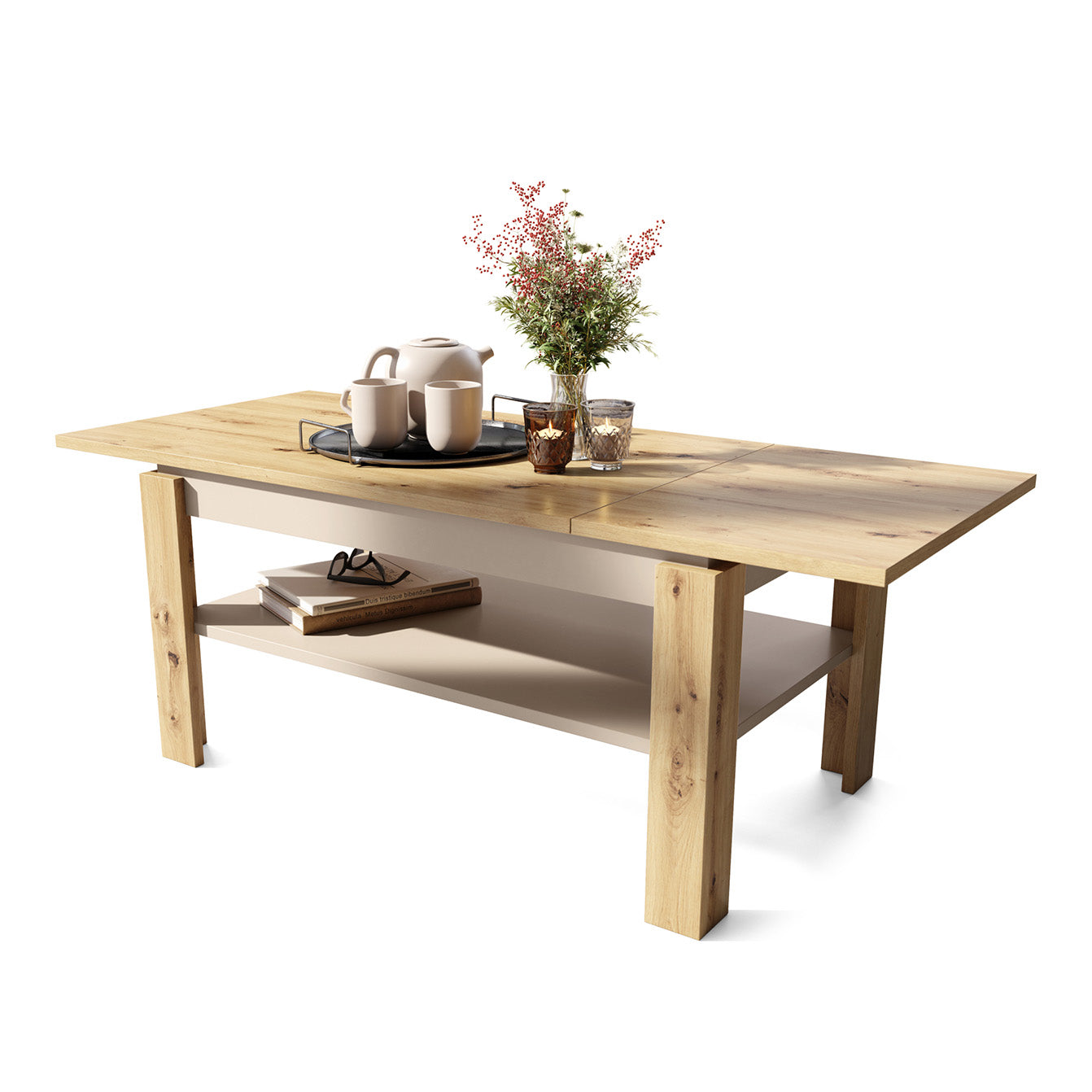 Asti-R Extending Coffee Table Contemporary Style - Artisan Oak / Beige