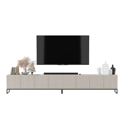 Elpis Glamour Standing TV Cabinet Media Unit with Storage Extra Long 8D 300cm - Cashmere Matt / Black Frame