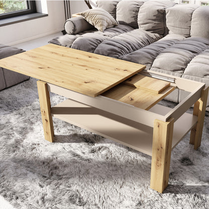 Asti-R Extending Coffee Table Contemporary Style - Artisan Oak / Beige