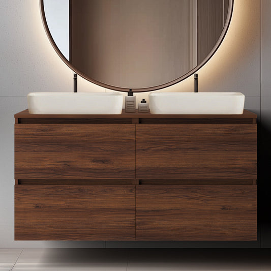 Simple Minimalist Bathroom Vanity Cabinet 120cm with Worktop Basins - Walnut
