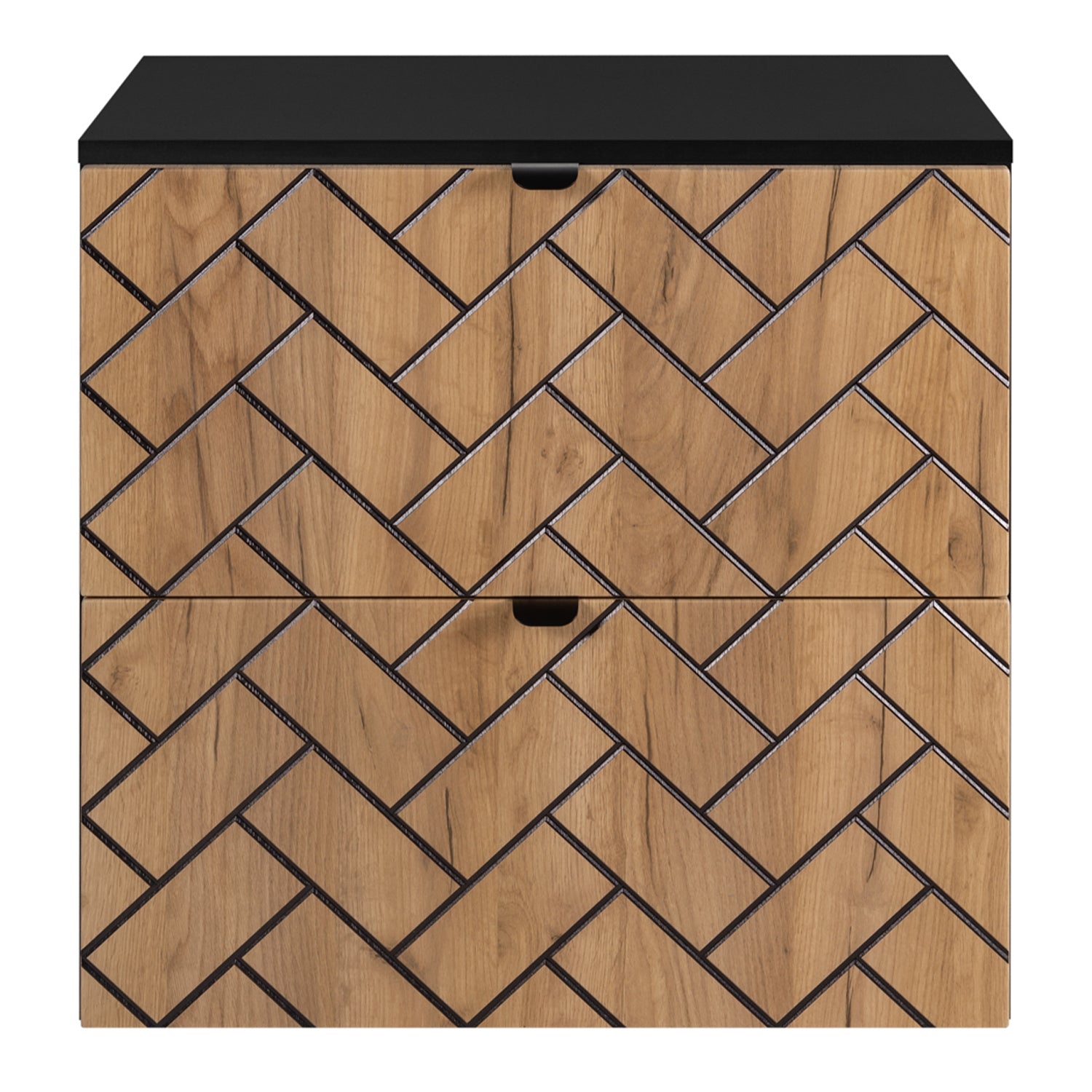 Trend Herringbone Pattern Door 60cm Bathroom Cabinet Vanity Unit with Worktop - Gold Craft Oak / Black