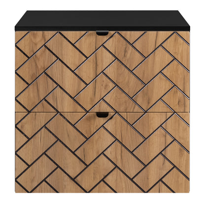 Trend Herringbone Pattern Door 60cm Bathroom Cabinet Vanity Unit with Worktop - Gold Craft Oak / Black