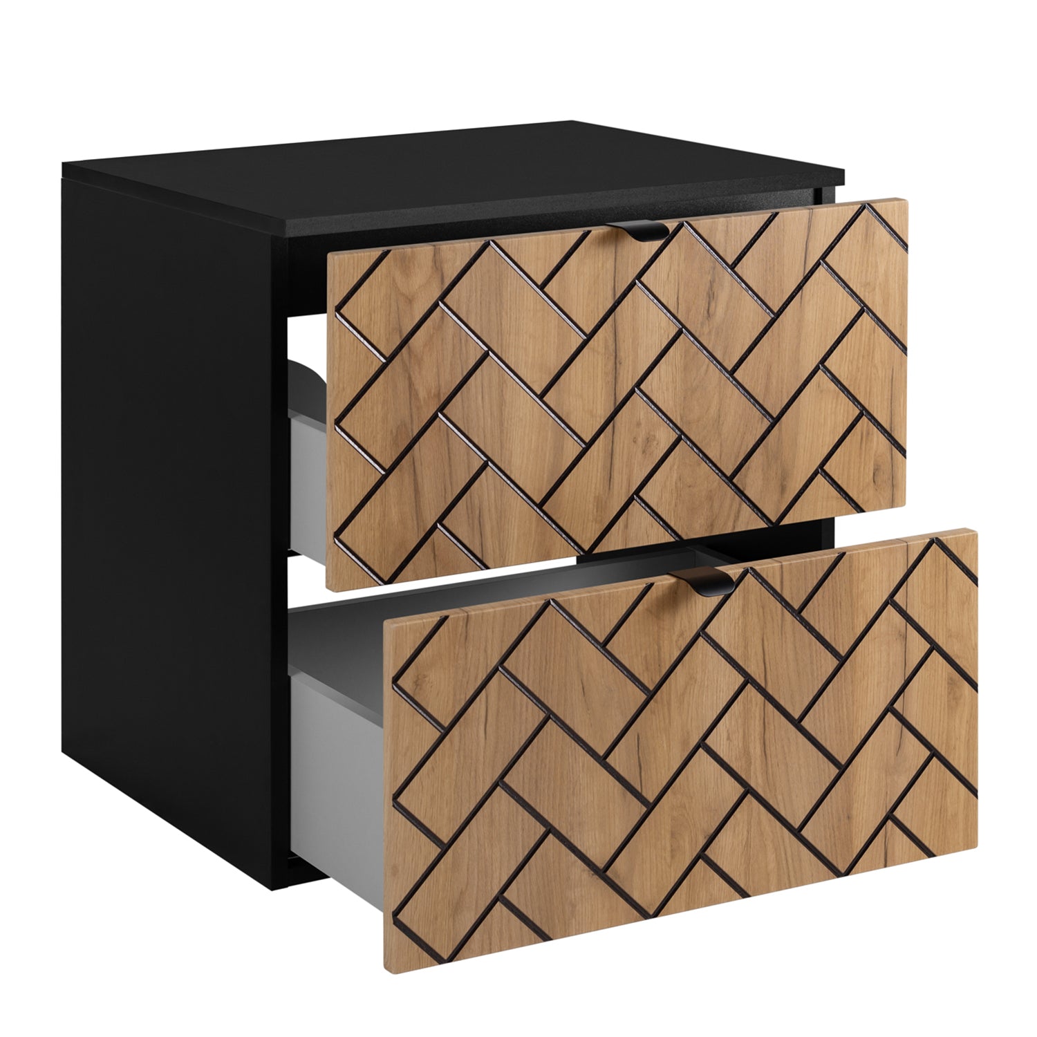 Trend Herringbone Pattern Door 60cm Bathroom Cabinet Vanity Unit with Worktop - Gold Craft Oak / Black