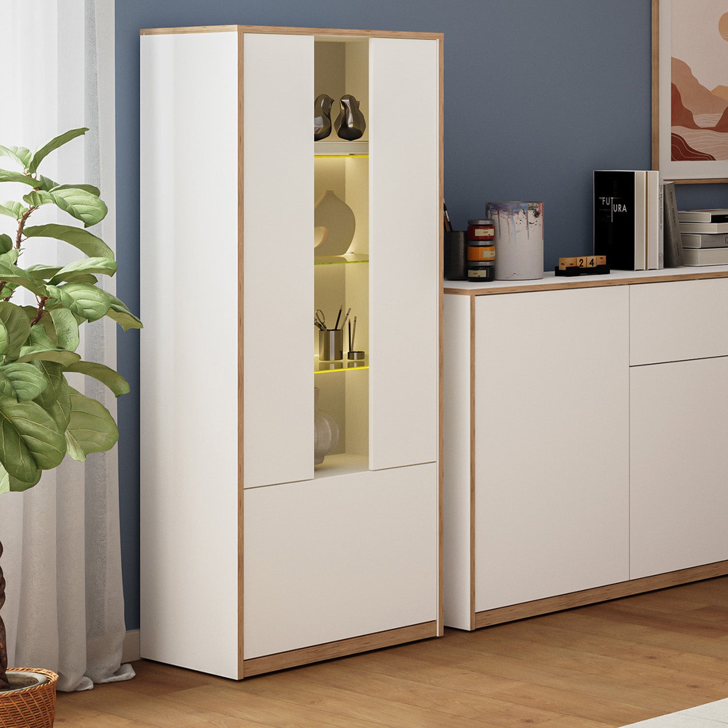 Complex 2 Door Low Display Cabinet Modern Style - White