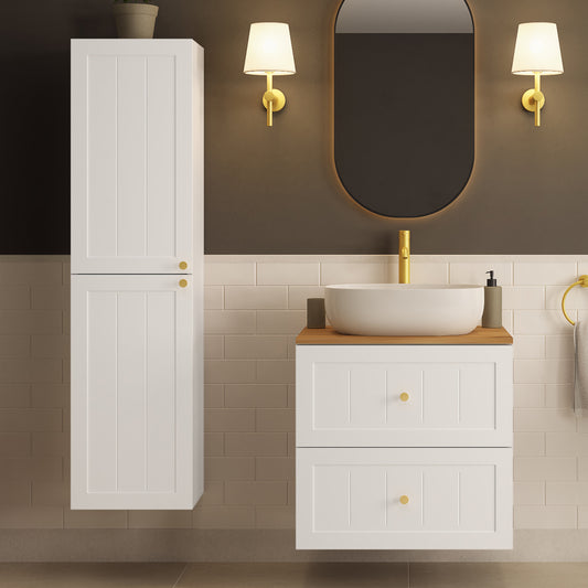 Gusto Scandi Style Bathroom Wall Cabinets Vanity Unit with Worktop Set 35cm & 60cm - White