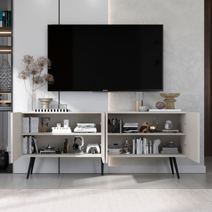 Elpis Glamour Standing TV Cabinet Media Unit with Storage 4D 150cm - Cashmere Matt / Black Legs