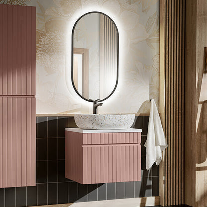 Iconic 60cm 1 Drawer Wall Mounted Bathroom Cabinet Vanity Unit with Worktop Basin - Rose