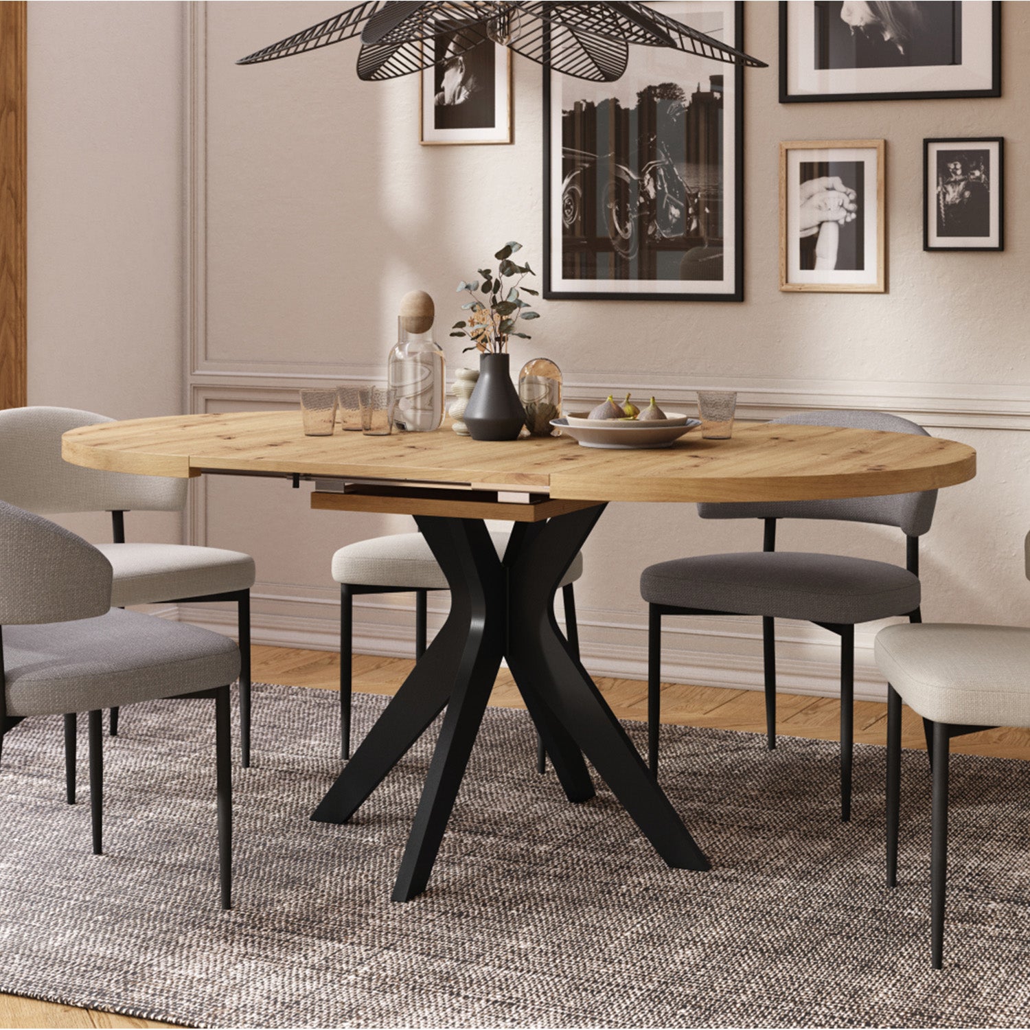 Renzo Extending Modern Dining Table – Artisan Oak / Black