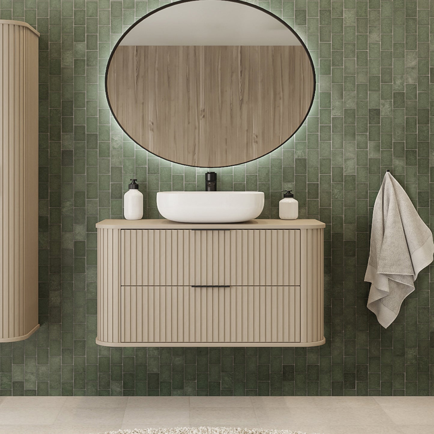 Elegance Glamour Style 2 Drawer Bathroom Wall Cabinet 120cm - Cashmere