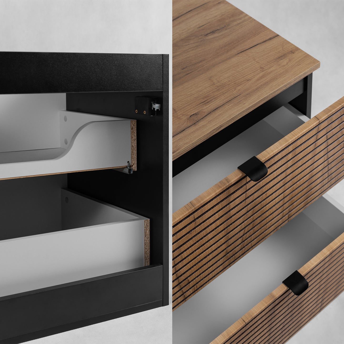 Loft Modern Style Ribbed Door 60cm Bathroom Cabinet Vanity Unit with Worktop - Gold Craft Oak