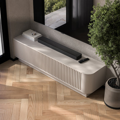 Aurora Rounded Corner Flutted TV Unit 140cm Glamour Style with Plinth Stand - Cashmere