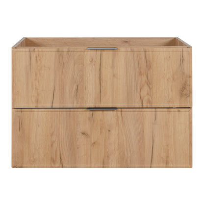 Simple Modern 2 Drawer Bathroom Cabinet Vanity Unit 80cm with Worktop - Gold Craft Oak