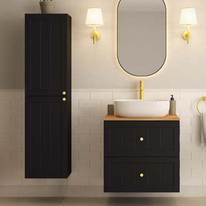 Gusto Scandi Style Bathroom Wall Cabinets Vanity Unit with Worktop Set 35cm & 60cm - Black