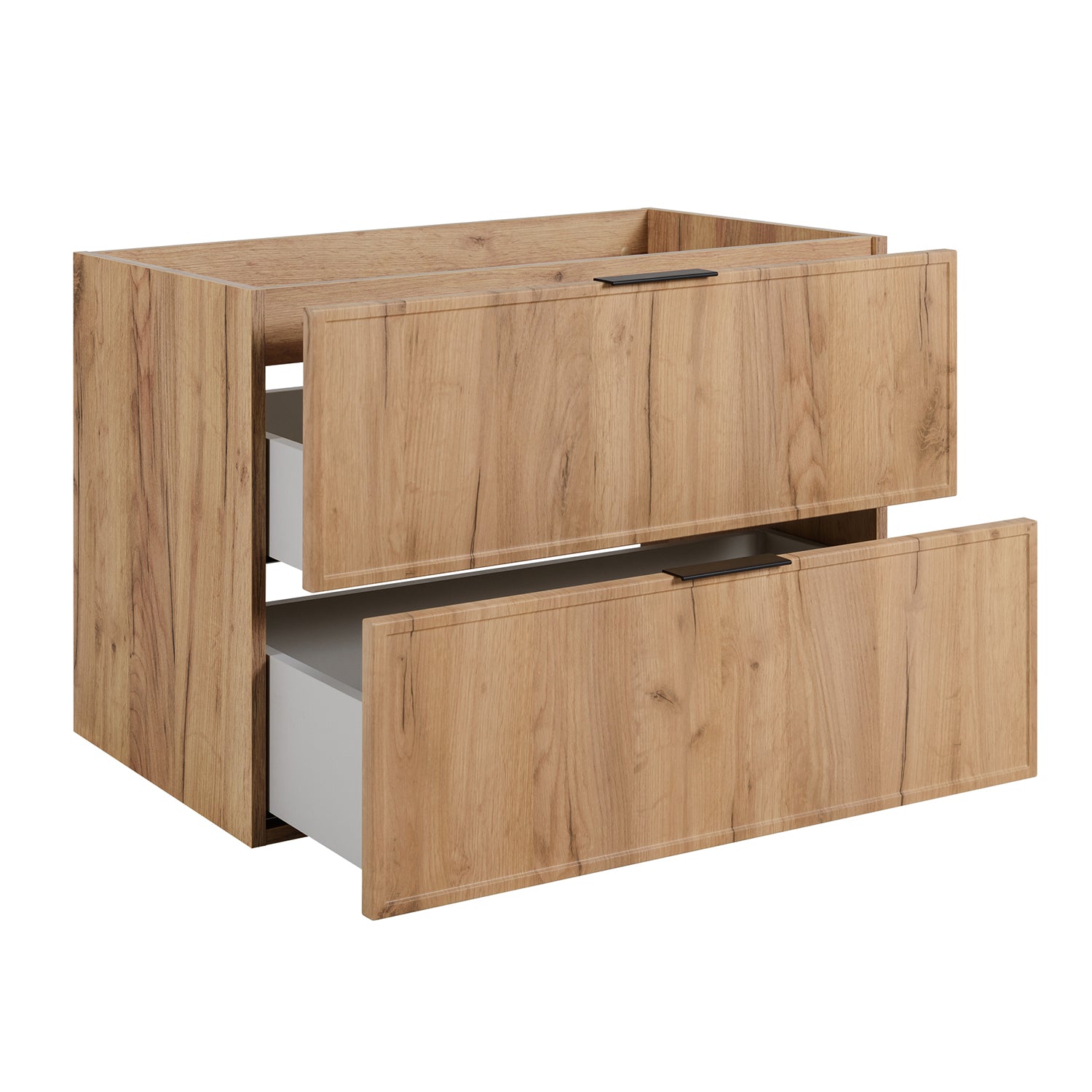 Simple Modern 2 Drawer Bathroom Cabinet Vanity Unit 80cm with Worktop - Gold Craft Oak