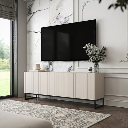 Elpis Glamour Standing TV Cabinet Media Unit with Storage 4D 150cm - Cashmere Matt / Black Frame