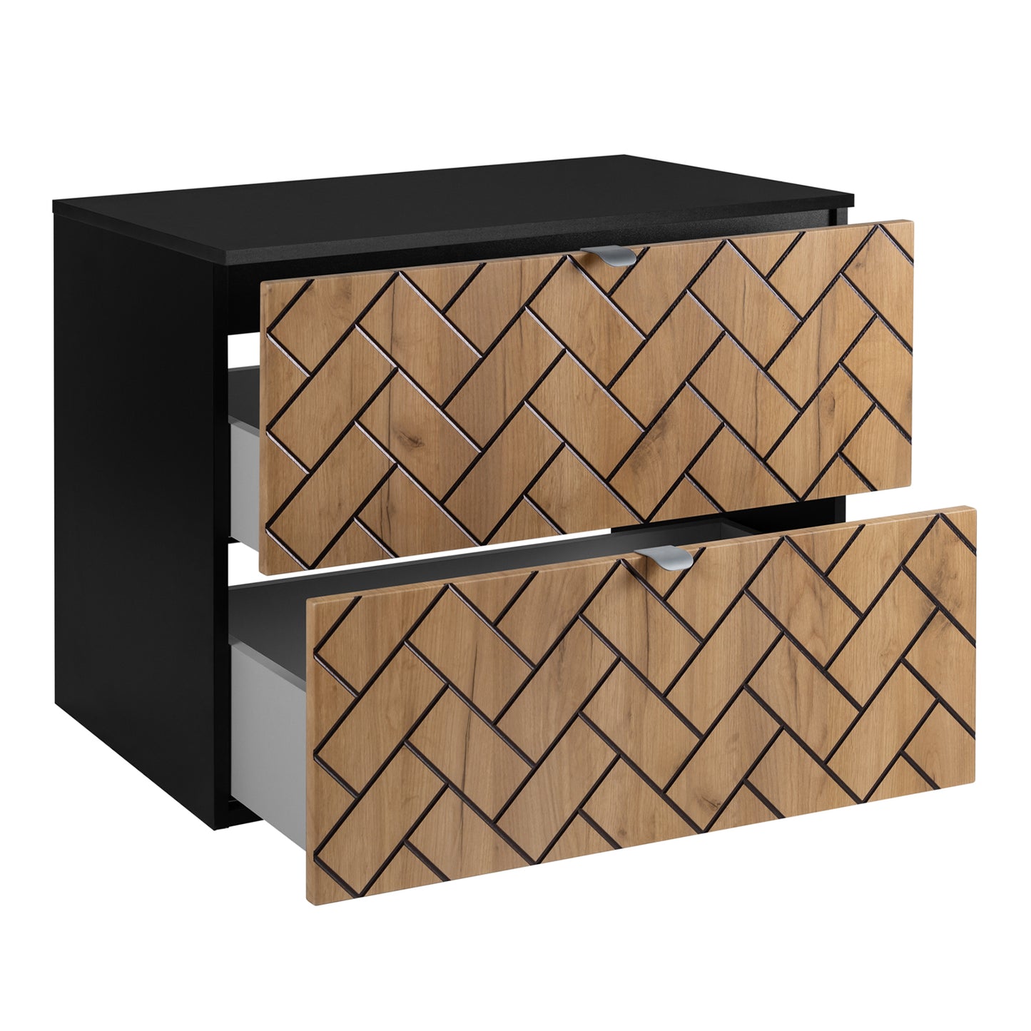Trend Herringbone Pattern Door 80cm Bathroom Cabinet Vanity Unit with Worktop - Gold Craft Oak / Black