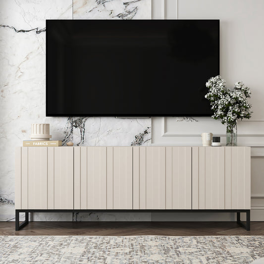 Elpis Glamour Standing TV Cabinet Media Unit with Storage 4D 150cm - Cashmere Matt / Black Frame