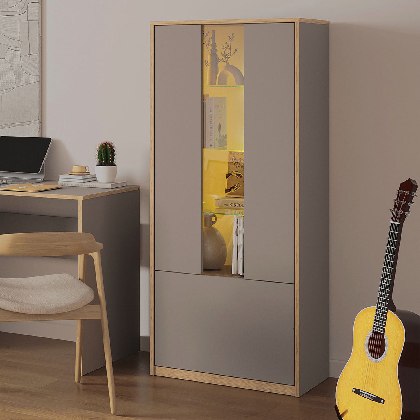 Complex 2 Door Low Display Cabinet Modern Style - Grey