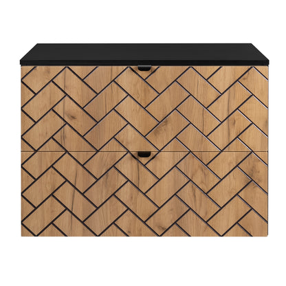 Trend Herringbone Pattern Door 80cm Bathroom Cabinet Vanity Unit with Worktop - Gold Craft Oak / Black