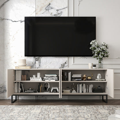 Elpis Glamour Standing TV Cabinet Media Unit with Storage 4D 150cm - Cashmere Matt / Black Frame