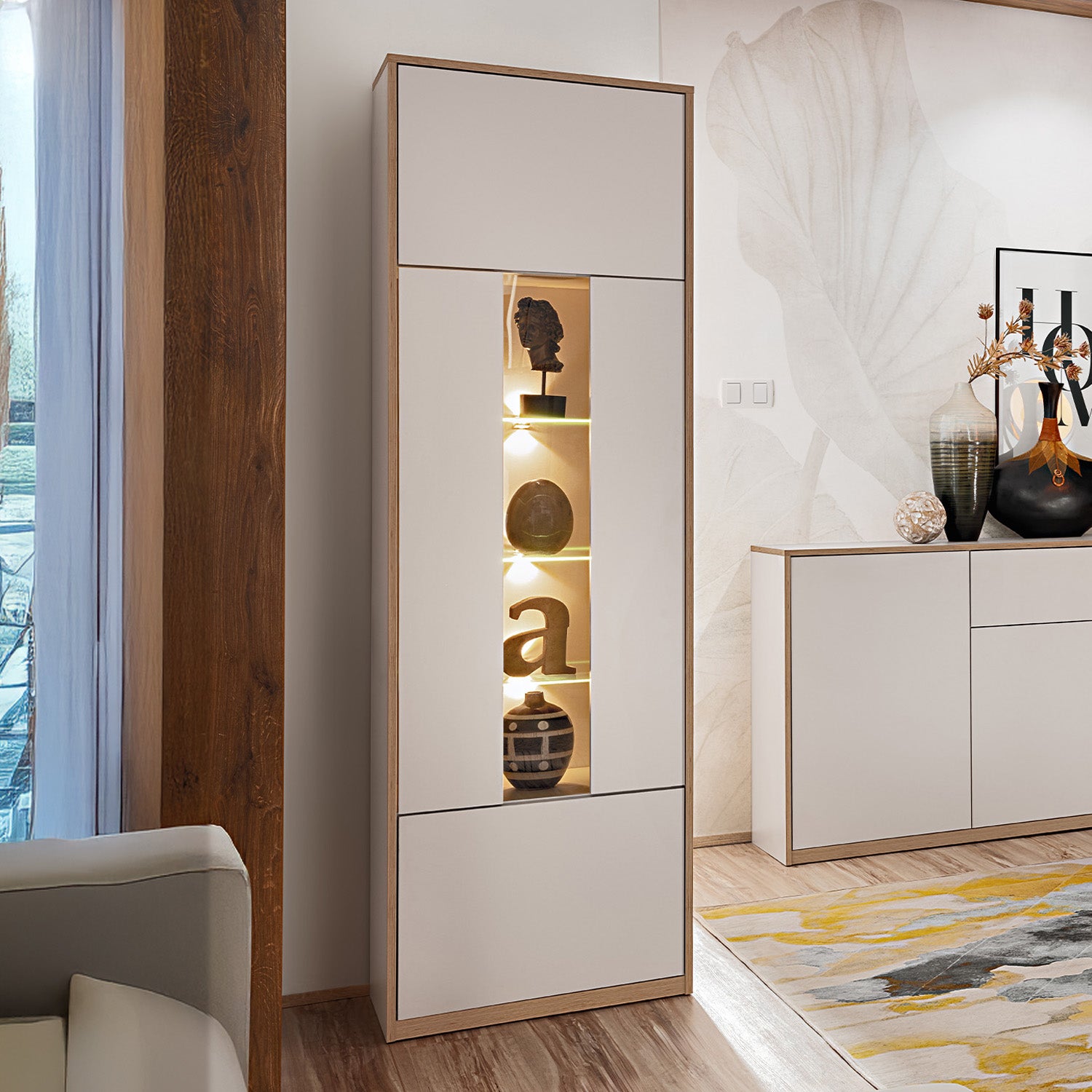 Complex 1 Door Display Cabinet Modern Style - White