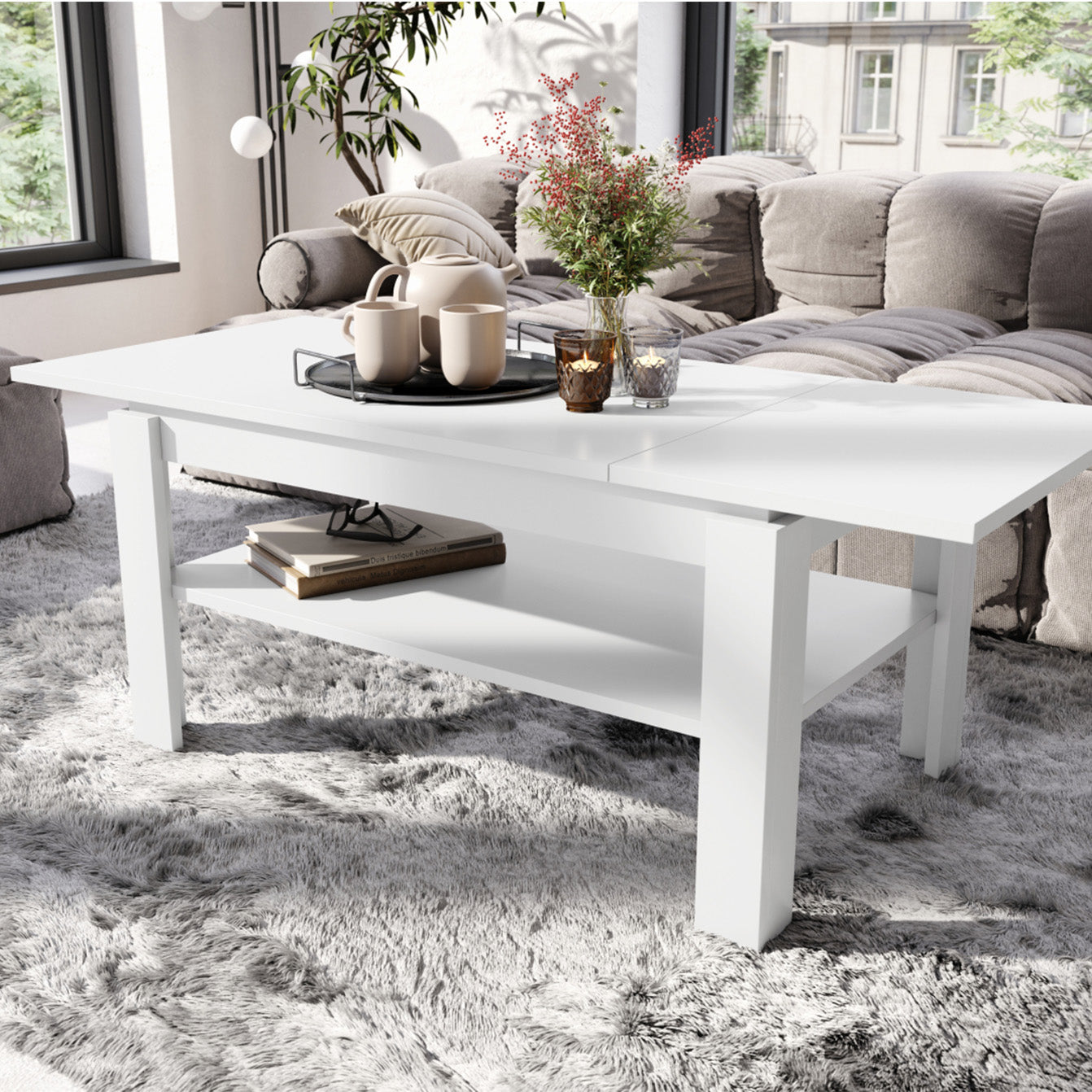 Asti-R Extending Coffee Table Contemporary Style - White Matt