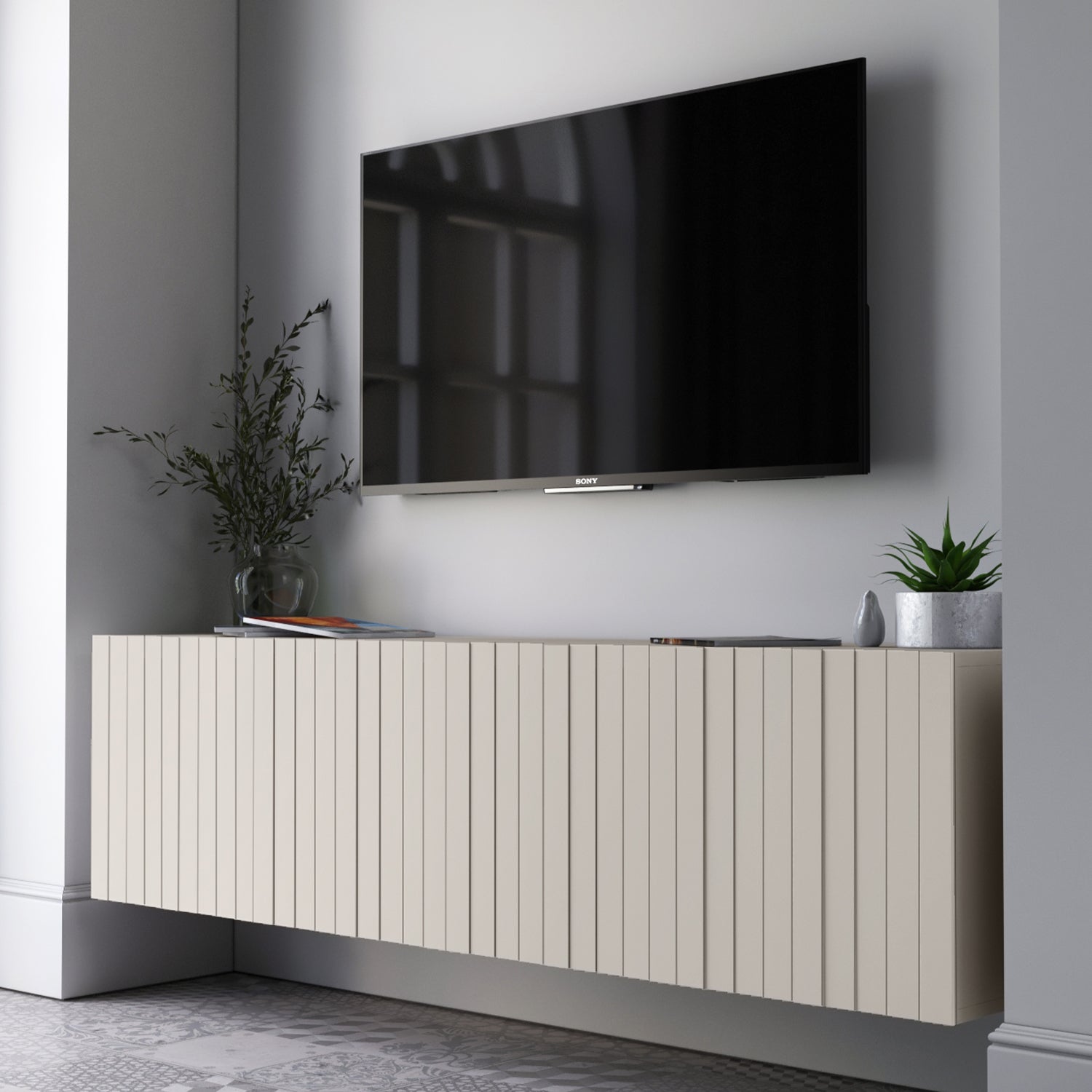 Elpis Glamour Wall-Mounted TV Cabinet with Storage 4D 150cm - Cashmere Matt