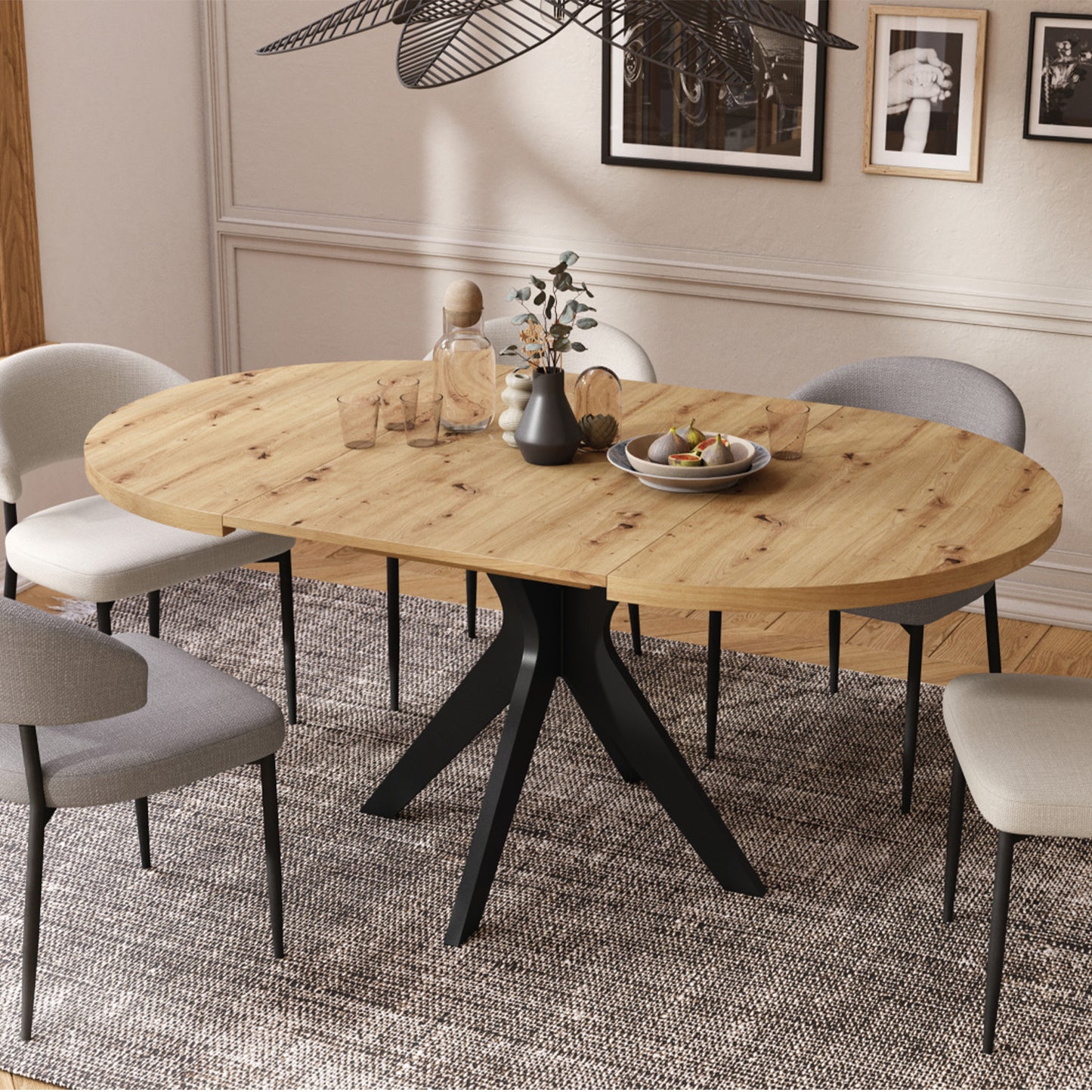 Renzo Extending Modern Dining Table – Artisan Oak / Black