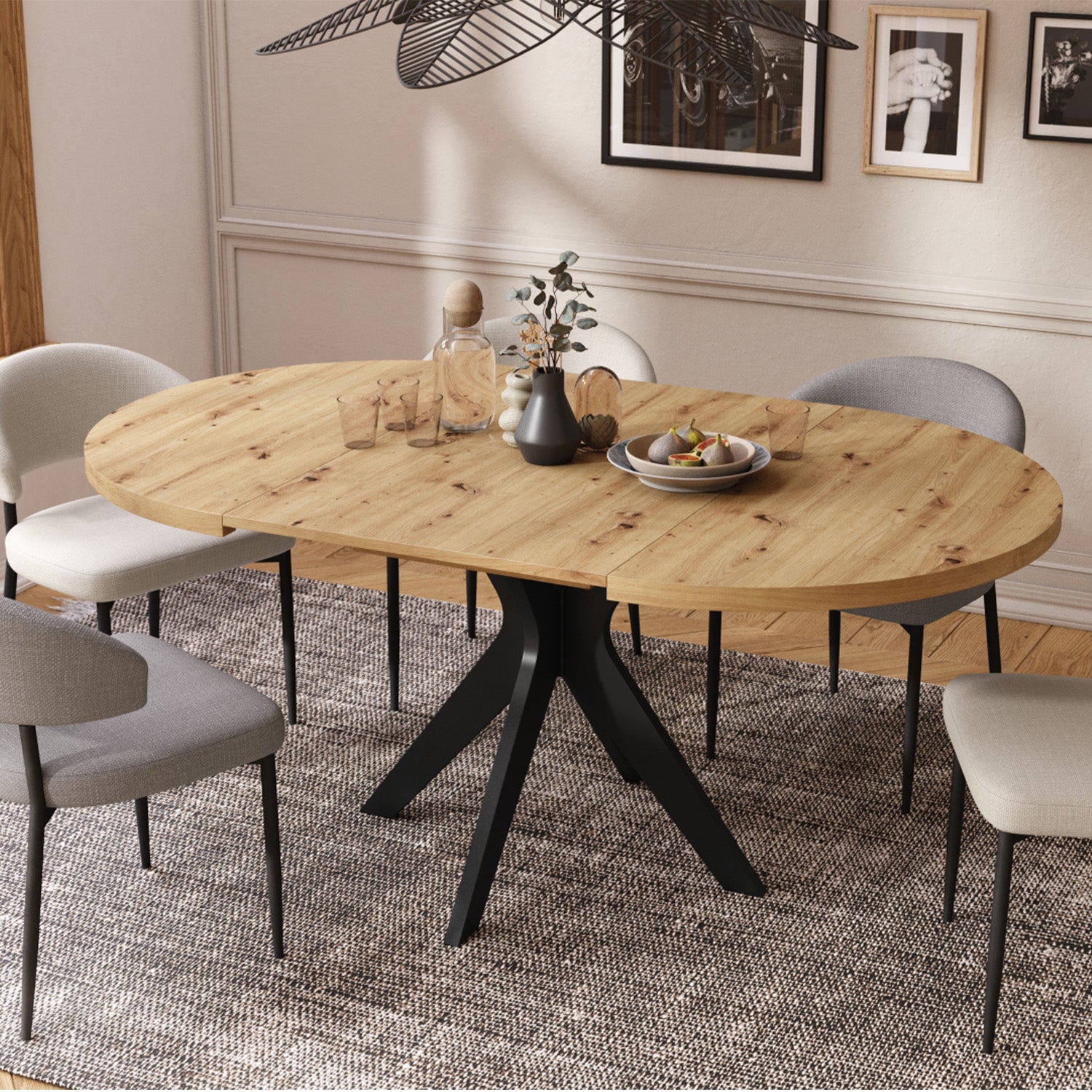 Renzo Extending Modern Dining Table – Artisan Oak / Black