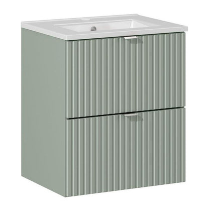 Line Reed 2 Drawer Bathroom Cabinet Vanity Unit 50cm with Built In Basin - Sage