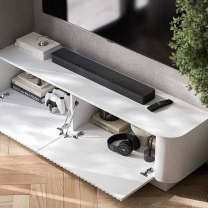 Aurora Rounded Corner Flutted TV Unit 140cm Glamour Style with Plinth Stand - White