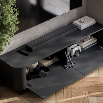 Aurora Rounded Corner Flutted TV Unit 140cm Glamour Style with Plinth Stand - Black